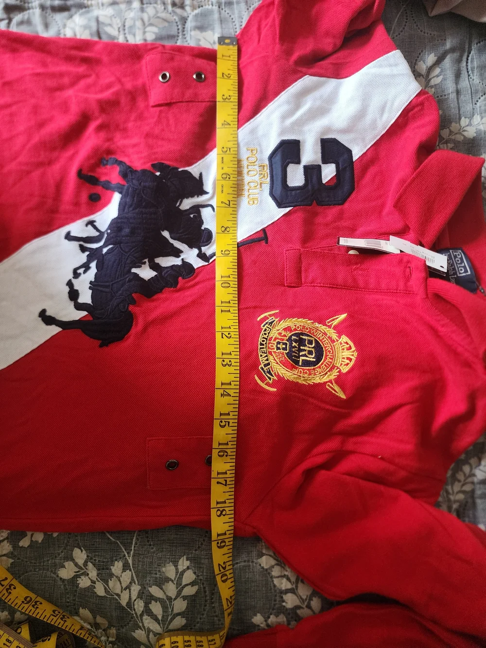 Ralph Lauren Red Long-Sleeve Polo with White Sash & Black Polo Graphic